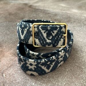 Trussardi Tapestry Leather Lined Brass Buckle Belt
